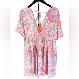 Simply Southern Tropical Pineapple Print Coral Summer Dress